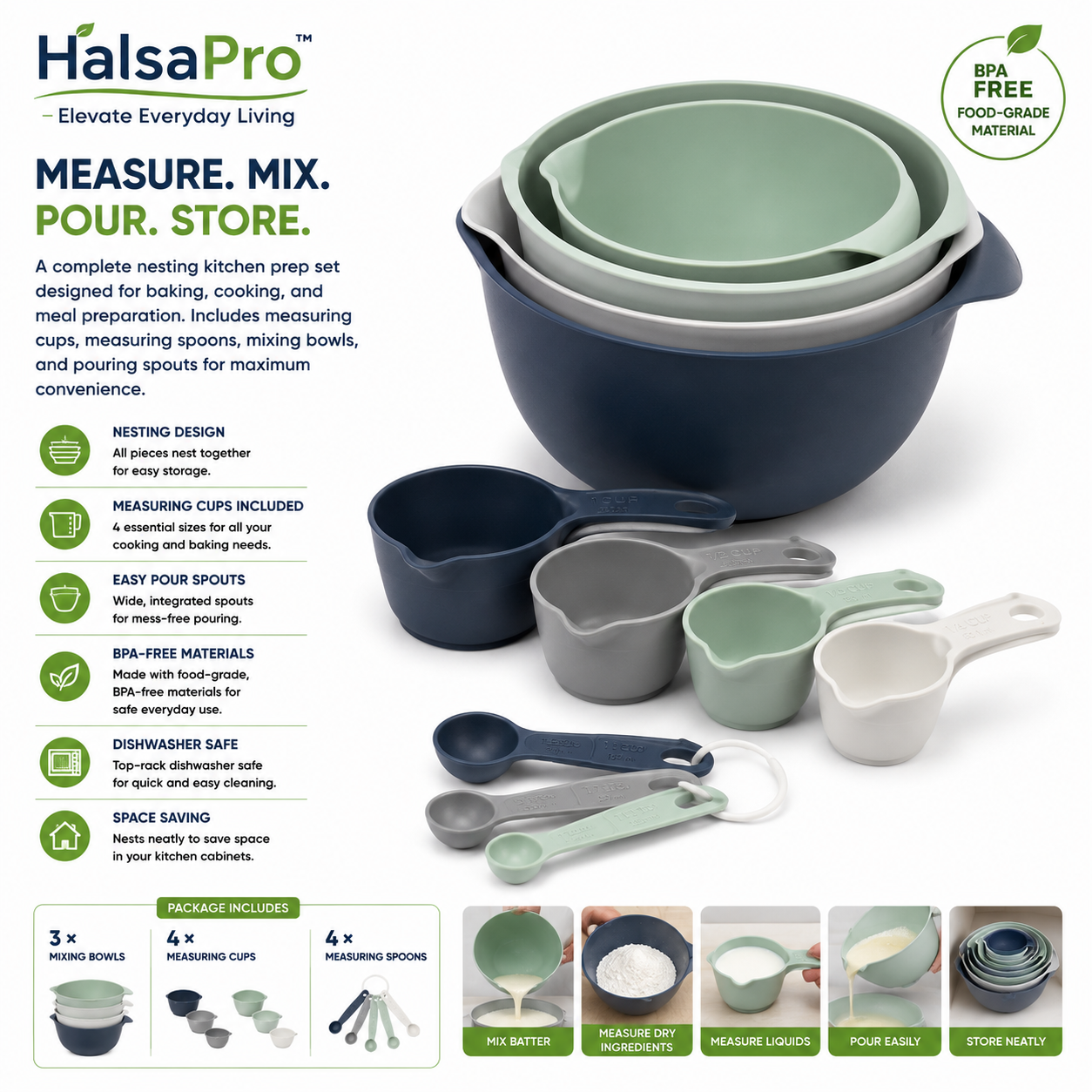 HalsaPro™ PrepNest Mixing Bowl & Measuring Set